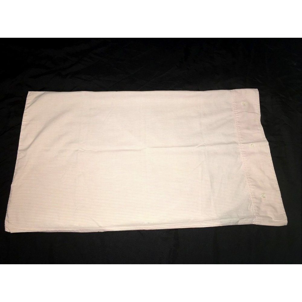 Ralph Lauren Oxford Stripe Standard light Pink Pillowcase Pair Button Close USA